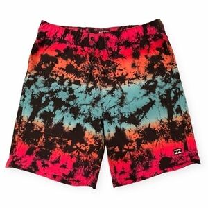 Billabong Mens M Sundays Layback Swim Trunks Neon Tie Dye Stretch Recycler READ